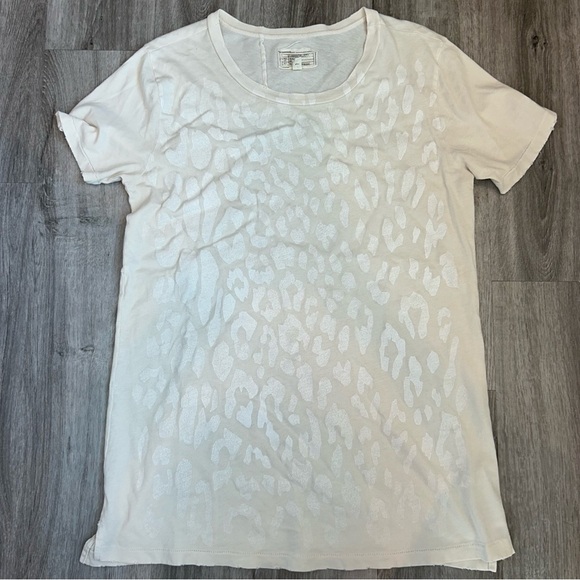 Current/Elliott Cheetah Cream Breathable Vintage Distressed T-Shirt Size 1 - Picture 1 of 5
